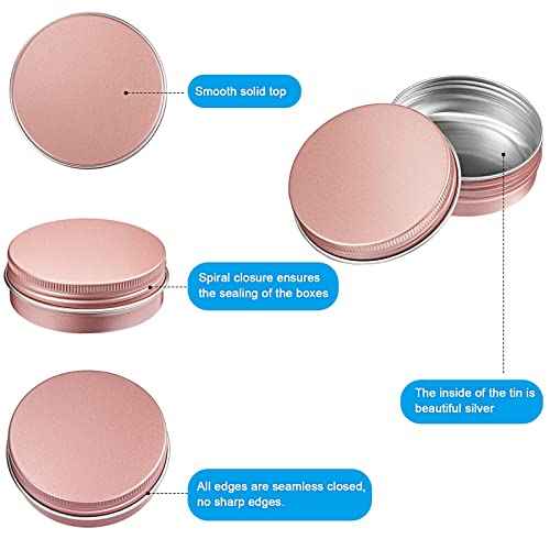 Patelai 2 oz 120 Pcs Metal Round Tins Aluminum Tin Cans Salve Tins Containers with Screw Lid 20 Sheets Stickers for Christmas Salve Spice Candies Balms Candles(Rose Gold)