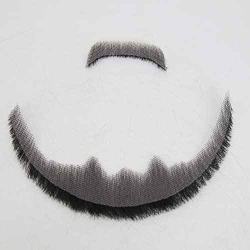 ZigZag Hair Face Beard Extension Human Hair Mustache Black Costume Fake Beard for Adults Men Realistic Makeup Lace Invisible False Beards (Black, Beard 6)