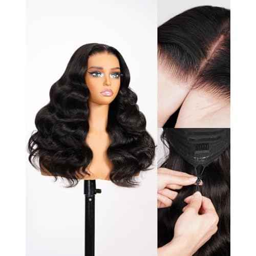 6x5 Glueless Wigs Human Hair Pre Plucked Pre Cut 210% Density for Women Drawstring Wig Human Hair with Baby Hair Wear and Go Body Wave Wig Pre Plucked with Natural Hairline(20 Inch)