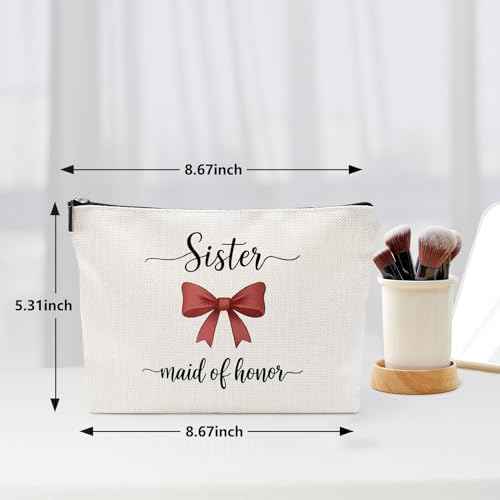 Sister Maid of Honor Gift for Bridesmaid,Bachelorette Party Wedding Gifts for Besties Friends Makeup Bag Purse Cosmetic Bag for Women