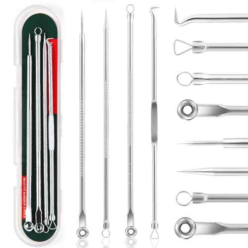 FEITA Blackhead Remover Pimple Popper Tool Kit, Comedone Pimple Extractor Acne Tools for Face Nose, Stainless Acne Needle Zit Popping Removal Facials Tool, Silver 4Pcs