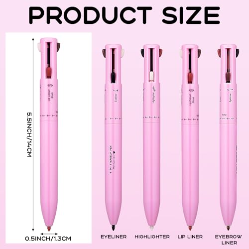 Loopeer 3 Pieces 4 in 1 Makeup Pen Eyebrow Pencil Eye Liner Lip Liner Highlighter Eyebrow Liner All in One Makeup Pencil Waterproof Lip Color Makeup Beauty Tool for Women for Travel(01#)