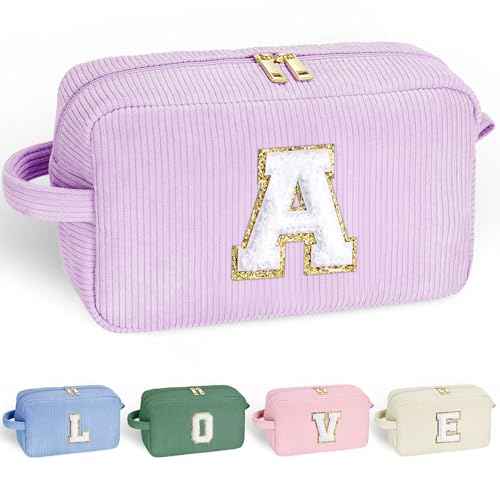 YOOLIFE Purple Travel Makeup Bag - Christmas Gifts for Teen Girl Kids Travel Makeup Bag Organizer Personalized Gifts for Women, Stocking Stuffers for Teen Girls Kids Purple Letter A