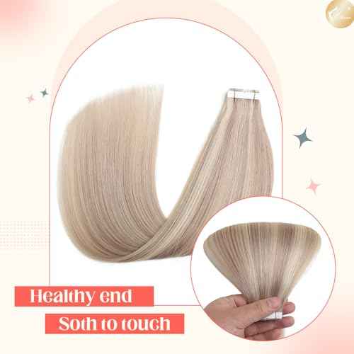 XDhair Tape in Hair Extensions Human Hair 50g 20pcs 18 Inch Color 18/613 Ash Blonde Highlight with Bleach Blonde Invisible Hair Extensions Tape in for Women(18P613,18Inch£©