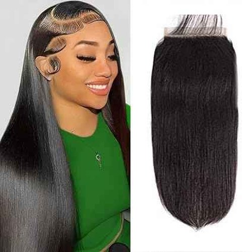 6x6 HD Lace Closure Only 0.10 mm Ultra-thin Free Part 150% Density 12A Grade HD Lace Closure Straight Human Hair Virgin Brazilian Human Hair Invisible Clear (16 Inch)