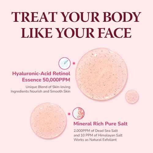 HIMALAYA PINKSALT Daily Scrub & Body Wash - Exfoliating Body Scrub, Dead Sea Salt & Himalayan Pink Salt, Natural Moisturizing Bodywash, Retinol & Hyaluronic Acid Shower Gel, Korean Skincare 14.1oz