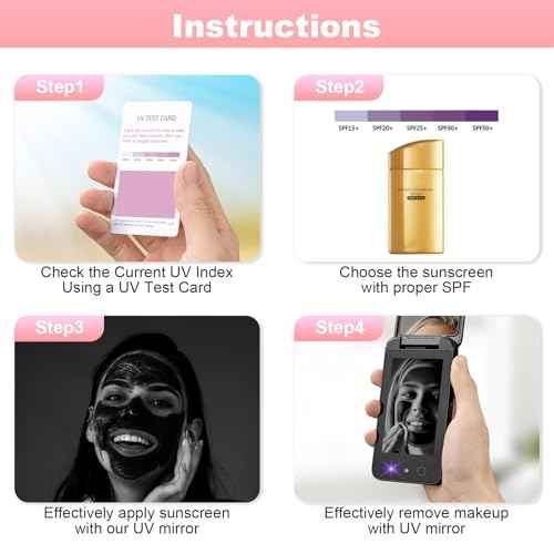 Compact UV Mirror with UV Camera for Sunscreen Test, 4 Inch Rechargable Travel Mirror Handheld Double-Sided Pocket Mirror for Skin Protection