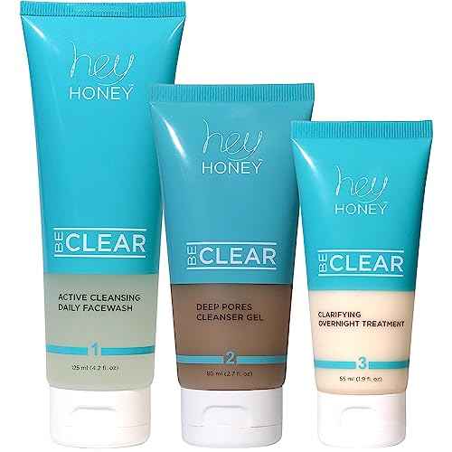 Hey Honey BE CLEAR Acne Skincare Routine: Daily Facewash, Deep Pore Cleanser & Clarifying Overnight Treatment | Natural Formula with Propolis, Squalane & Honey Fights Blemishes, Balances Oily Skin.