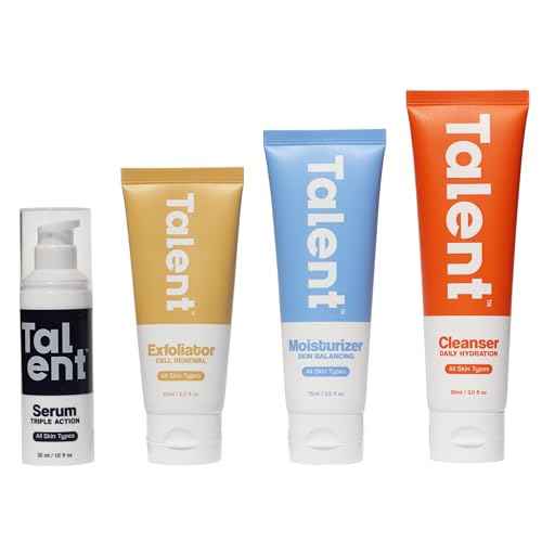 Talent Complete Skincare Set for Men ? 90 Day Supply, Korean Skincare, EWG Verified, Fragrance-Free Cleanser, Exfoliator, Serum & Moisturizer, Full Routine Kit