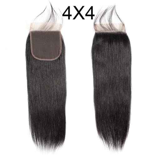 4x4 HD Lace Closure Brazilian Straight Virgin Human Hair Closure Transparent 4X4 Lace Front Closure Human Hair Pre Plucked With Baby Hair for Black Women Natural Color 20 inch