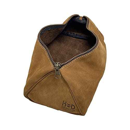 Hide & Drink, Travel Triangular-Shaped Toiletry Bag, Rustic Handbag, Full Grain Leather, Handmade, Old Tobacco