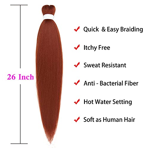 Braiding Hair Pre Stretched Ginger Easy Braids 26 Inches 350 Professional Braids Copper Hot Water Setting Synthetic Braiding Hair for Crochet Extensions (8Pcs,#350)