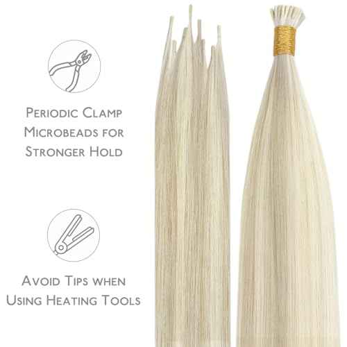 WENNALIFE I Tip Hair Extensions Human Hair, 50g 50s 24 Inch Ash Blonde Highlighted Platinum Blonde Remy Itip Human Hair Extensions Invisible Itips Straight I Tips Fusion Extensions Real Human Hair