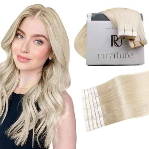RUNATURE Blonde Tape in Hair Extensions Human Hair 24 Inch Platinum Blonde Tape in Extensions Seamless PU Tape ins Human Hair Extensions Long Remy Hair Soft Straight Hair 50g 20pcs