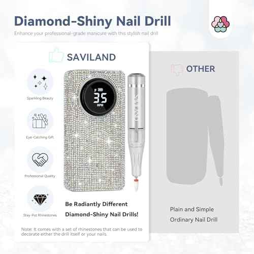 SAVILAND Professionl Nail Drill Kit: 35000RPM Rhinestones Nail Drill for Nails Electric Nail File Professional Portable Efile with Drill Bits Nails Filer Buffer Salon Home Manicure Pedicure