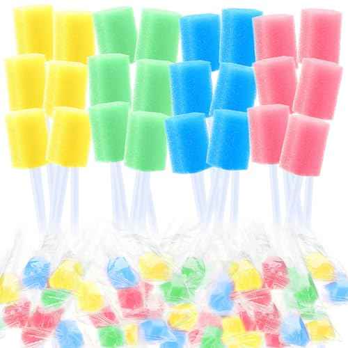 TrelaCo 500 Pcs Toothettes Oral Swabs Bulk Disposable Mouth Cotton Swabs Multicolor Sponge Individually Wrapped for Elderly Adults Oral Cavity Mouth Cleaning(Hexagon)