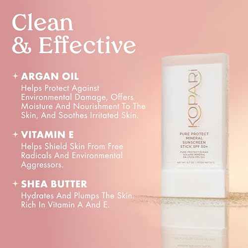 Kopari PURE PROTECT 100% Mineral Sunscreen Stick SPF 50+ Clear Zinc Oxide Face and Body Sunscreen with Hydrating Argan Oil, Shea Butter, Sheer Finish, Ultra-Portable, for Easy Reapplication
