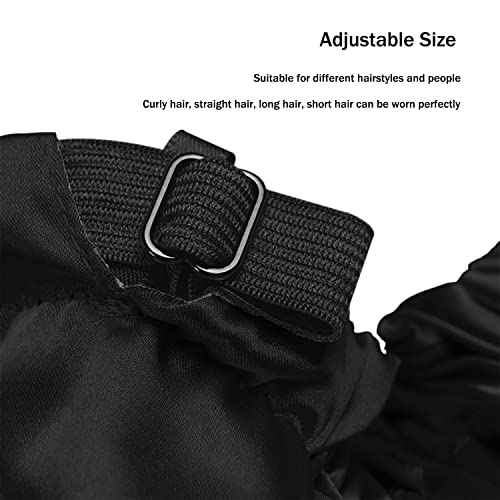 Shower Caps, Silk Lined Shower Cap for Women,Reusable,Adjustable Size, Washable & Waterproof,Large Satin Shower Cap-Black