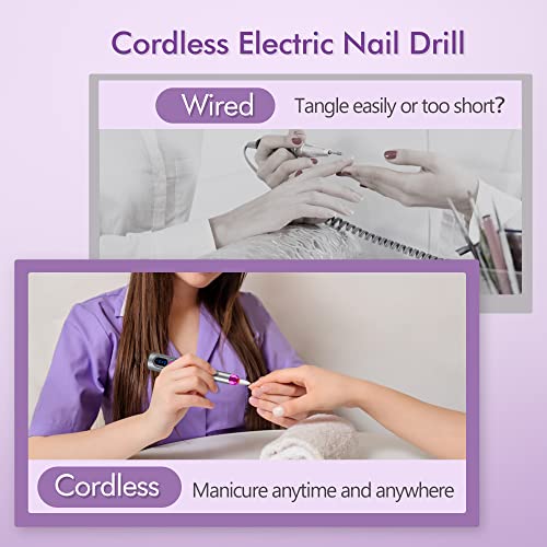 Cordless Electric Nail Drill Kit: Professional Nail Dremel Electric Nail File E-File Nail Drill for Acrylic, Gel Nails, Manicure Pedicure Black