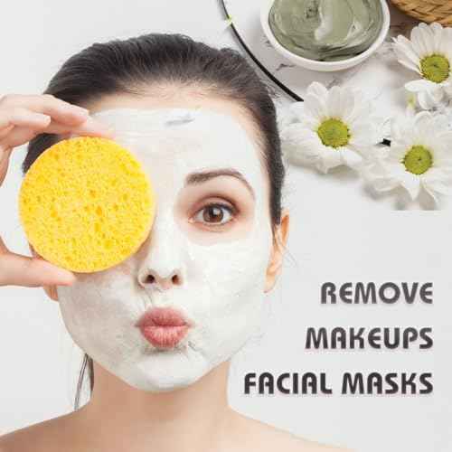 100-Count Compressed Facial Sponges, 100% Natural Cosmetic Spa Sponges for Facial Cleansing, Exfoliating Mask Yellow Round