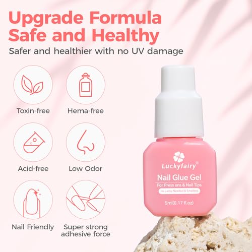 Gel Nail Glue for Press on Nails: No Lamp Need, Upgraded Air Fast-curing Super Strong Glue Gel 5ml*3pcs for Nail Tips Fake Nails & Acrylic Long Lasting 30+ Days