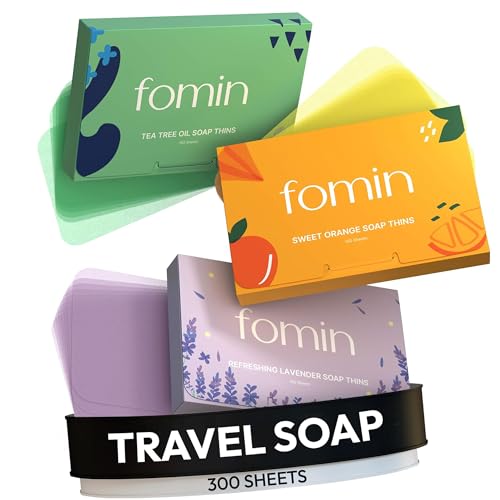 FOMIN - Antibacterial Paper Soap Sheets for Hand Washing - (300 Sheets) Orange, Tea Tree, Lavender Portable Travel Soap Sheets, Dissolvable Camping Mini Soap, Portable Hand Soap Sheets