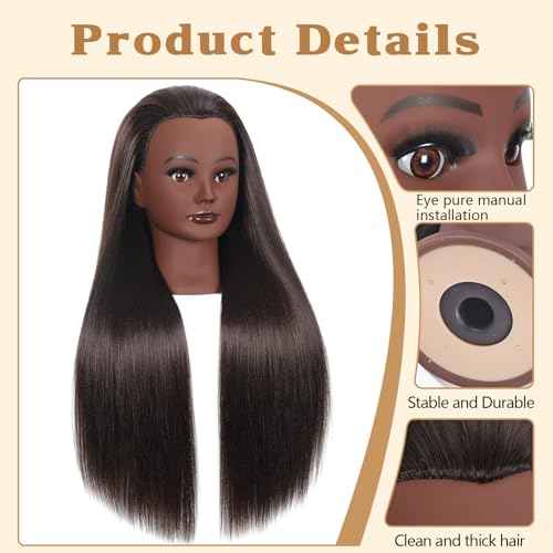 WeiRan 26"-28" Mannequin Head Styling Head with Hair Cosmetology Manikin Doll Training Head for Hairdresser Practice Braiding Free Clamp Holder and Comb (a01-block)