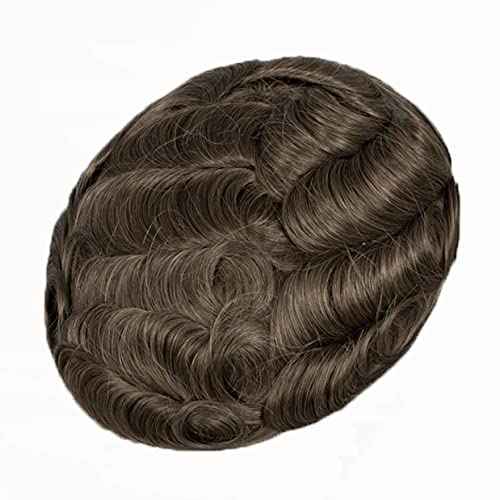 Amiable toupee for men 0.02-0.04mm Ultra Thin Skin Mens Hairpieces 100% European Virgin Human Hair System for Men Soft Skin V-looped mens toupee human hair mens hair piece Color#5 Dark Blonde