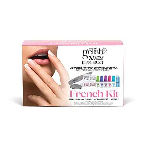 Gelish Xpress Dip N Brush French Kit - Powder Colors, Built-In Activator, 21+ Days Chip Proof Wear, Nail Dip Powder, Nail Kit, Dipping