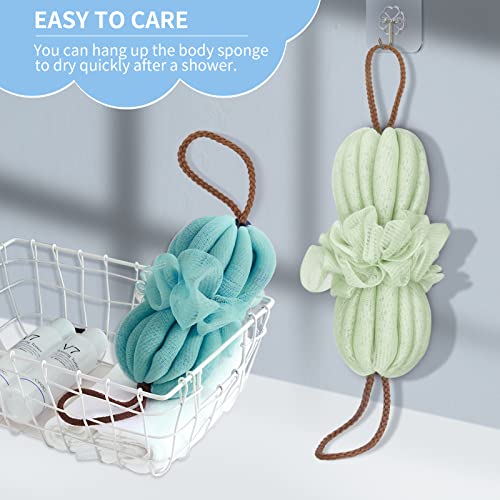 Songaa Bath Shower Loofah Sponge - 2 Pack Long Stretch Back Sponge Exfoliating with Rope Handles - Back Scrubber for Shower Body Scrub Stretch Loofah for Women and Men (Blue & Green)