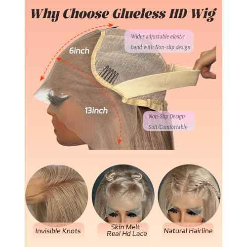 Sherico Ash Blonde Lace Front Wig Human Hair for Black Women,13x6 HD Invisible Frontal Lace Glueless Straight Ash Brown Human Hair Wig 180% Density Pre Plucked with Mini Knots