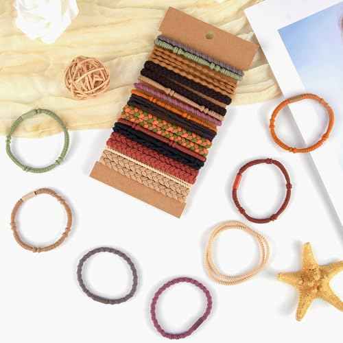 NEBURORA 28 Pcs Boho Hair Ties Braided Elastic Bracelets Hair Ties Ponytail Holders for Women and Girls with Thick or Thin Hair 6 Styles Multicolor