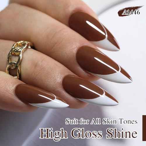 Double Rhythm Gel Polish 15ML Jelly Sheer Pastel Light Milky Color Pearl White Bottle 1 PC 0.5 OZ Full Size Nail Art Salon at Home (Deep Brown-D1446)