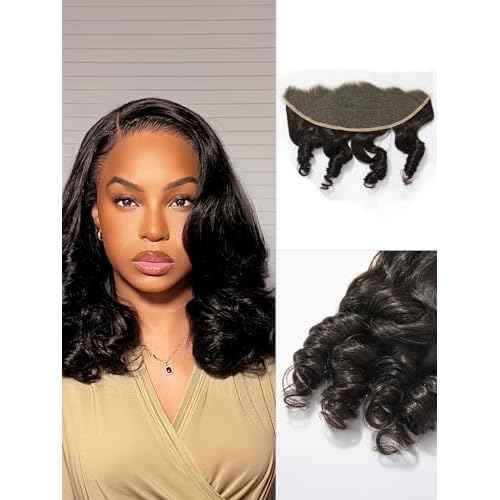 LUVME 13x4 Loose Wave Lace Frontal - 100% Human Hair, HD Transparent Lace, 150% Natural Black, 14 Inch