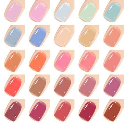 Vishine 48 PCS Gel Polish Set, 45 Jelly Nude Pink Gel Nail Polish Set All Season Neutral Sheer Milky White Gel Nail Polish Set with Gel Base and Matte Glossy Top Coat Manicure Salon at Home