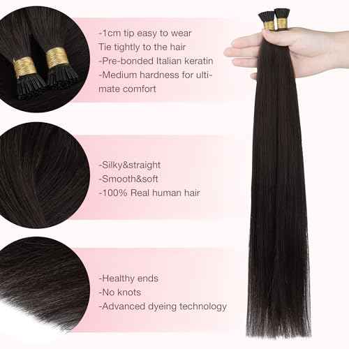 GOO GOO GOOGOO I Tip Hair Extensions Human Hair 50g 100 Strands Natural Looking Itip Extensions Dark Brown 16inch