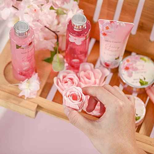 Body & Earth Gift Baskets for Women Bath and Body Set for Her, Cherry Blossom & Jasmine Spa Gifts for Women Christmas Gifts, Regalos Para Mujer
