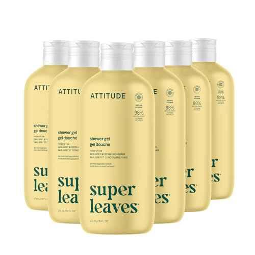 ATTITUDE Body Wash, EWG Verified Shower Gel, Dermatologically Tested, Plant and Mineral-Based, Vegan Personal Care Products, Earl Grey & Fresh Cucumber Scent, 16 Fl Oz (Pack of 6)
