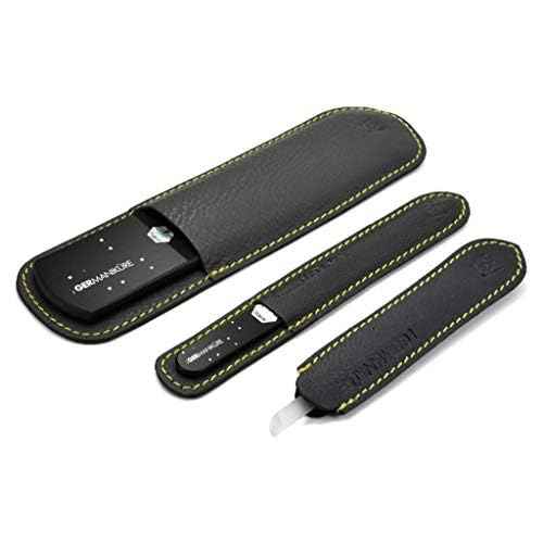 GERMANIKURE Glass Nail File Set in Fitted Cases- Ethically Made in Czech Republic - Permanently Etched Fingernail File, Small Travel File, Cuticle Remover