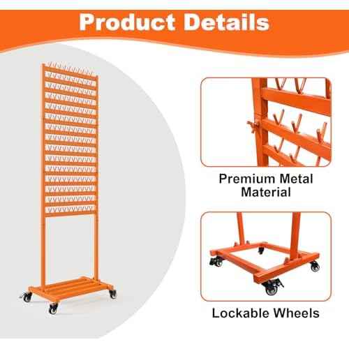 Metal Braiding Hair Rack 300 Pegs, Height Adjustable, Mobile Hair Holder Organizer with Wheels, 2 Sided Extension Separator Stand, Standing Storage for Stylists, Braiders, Salon, Beauty School