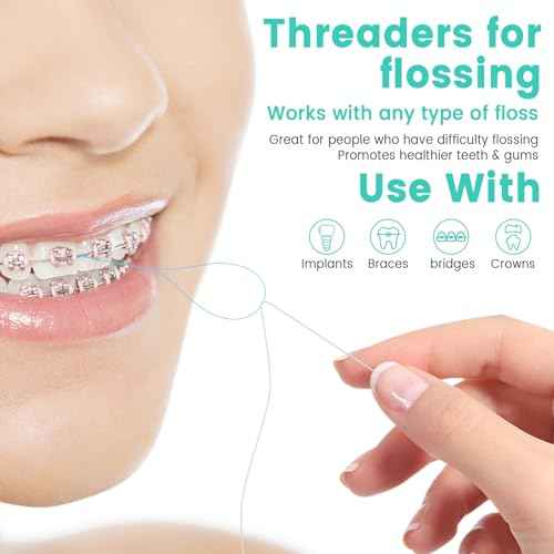 Floss Threaders 400 Count/4 Pack, with 2 Pack of 50M Mint-Flavored Waxed Dental Floss, for Braces, Bridges, Implants, Permanent Retainer