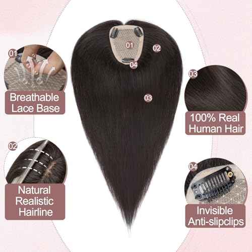 Hair Toppers for Women Real Human Hair Toppers Hairpieces for Women No Bangs Adds Volume 10 Inch 1B Natural Black