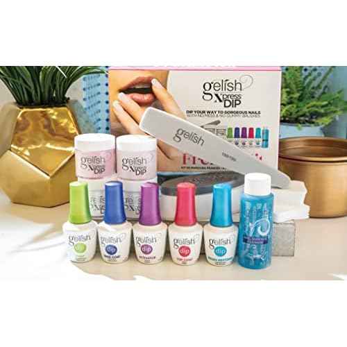 Gelish Xpress Dip N Brush French Kit - Powder Colors, Built-In Activator, 21+ Days Chip Proof Wear, Nail Dip Powder, Nail Kit, Dipping