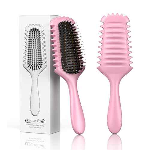 Curl Defining Brush 2025 Upgrade Curl Hair Brush Gifts for Women and Men ? Shape, Volume Brush and Detangle Curly Hair Styling with Reduced Pulling Pink