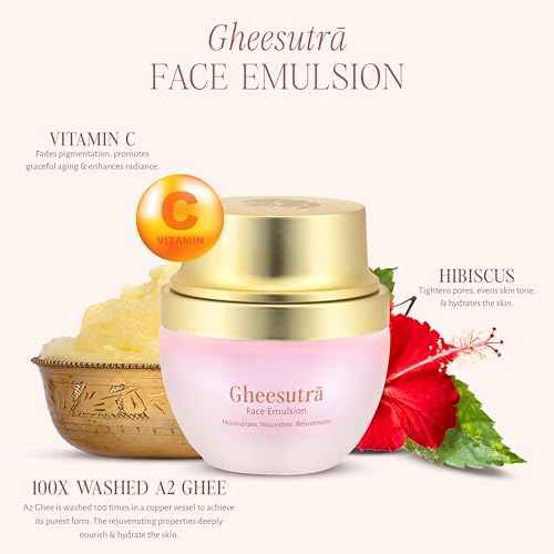 Shankara Gheesutra Face Emulsion with 100X Washed A2 Ghee, Hibiscus, and Vitamin C ? Daily Facial Moisturizer for Skin Firming, Toning, and Hydration ? Ayurvedic Skin Care for All Skin Types