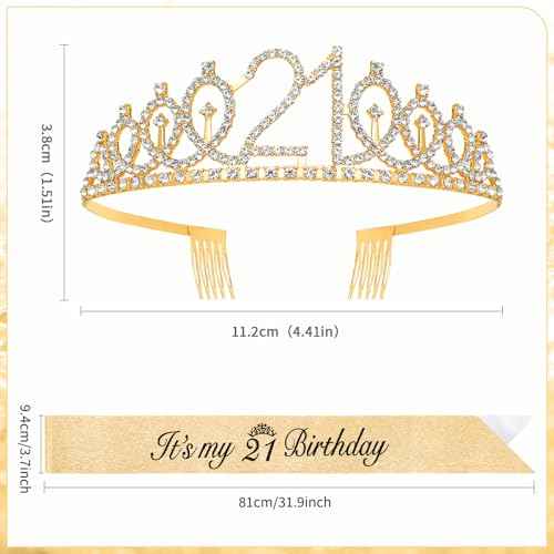 21st Birthday Sash and Crown Gifts for her Tiara for Women Girl 21st Its My Birthday Sash Headband Accessories Decorations