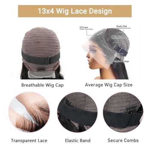 Straight Lace Front Wigs Human Hair Pre Plucked 13x4 HD Lace Frontal Wigs for Black Women Straight Wigs Human Hair with Baby Hair Glueless 180% Density Natural Black 30 Inch