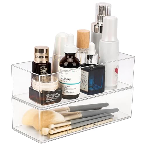 JessLab Acrylic Organizer, 2PK Cube Sections Makeup Organizer for Drawer, Makeup Organizer for Vanity, Countertop, Bathroom, Kitchen and Cabinet Storage(1+1 Compartment)