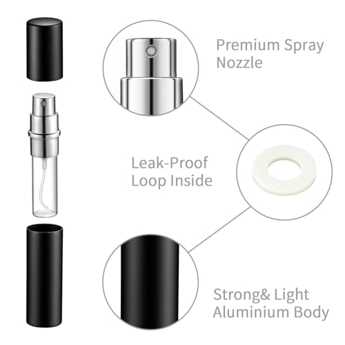 Boao 14 Pcs 5ml Travel Perfume Atomizer Mini Refillable Spray Perfume Bottle Portable with 10 Pcs Refill Pump Dispenser Pump Transfer Tool for Outgoing Traveling(Black)