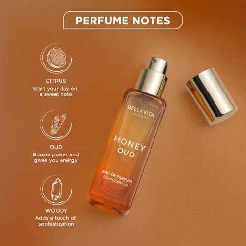 BellaVita Luxury Honey OUD Eau de Parfum Travel Size Edition 20 ml | Long-Lasting Mini Perfumes for Women | Notes: Patchouli, Vanilla, Bergamot & Spicy Notes | Pocket Perfume for Women | Vegan Perfume